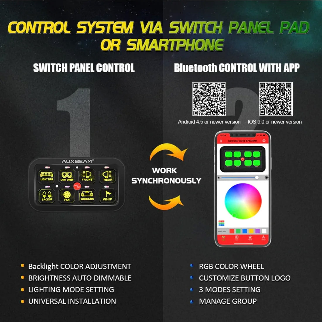 Auxbeam AR-800 RGB Bluetooth Multifunction Switch Panel w/ App