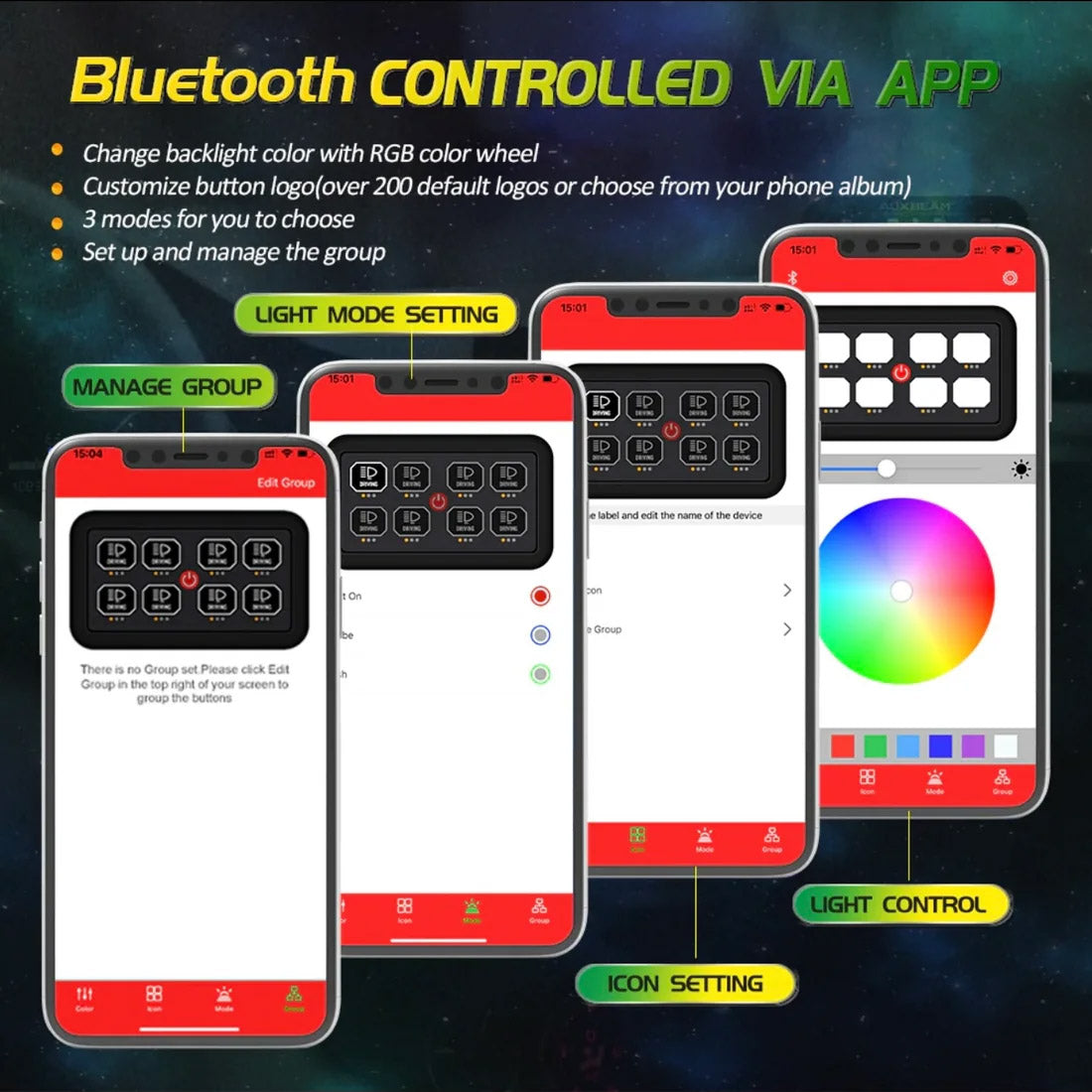 Auxbeam AR-800 RGB Bluetooth Multifunction Switch Panel w/ App